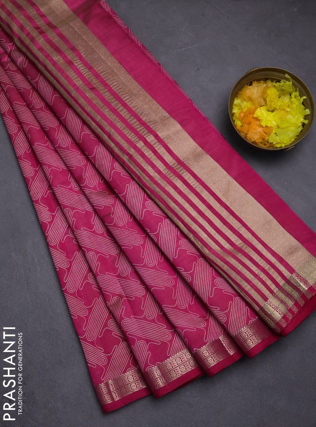 Semi raw silk saree pink with allover geometric prints and zari woven border