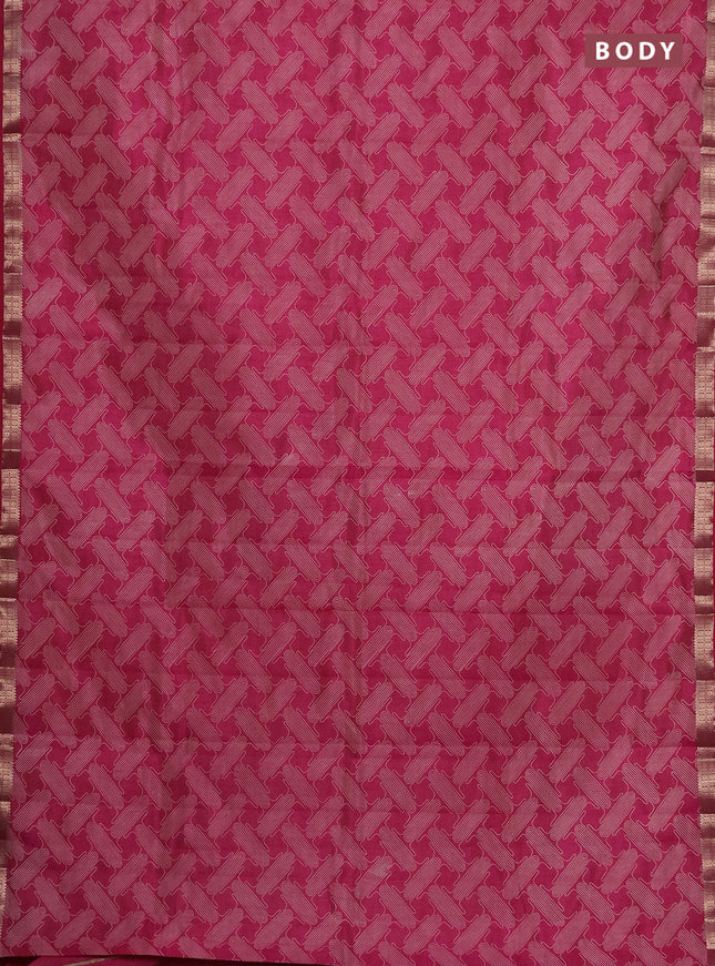 Semi raw silk saree pink with allover geometric prints and zari woven border