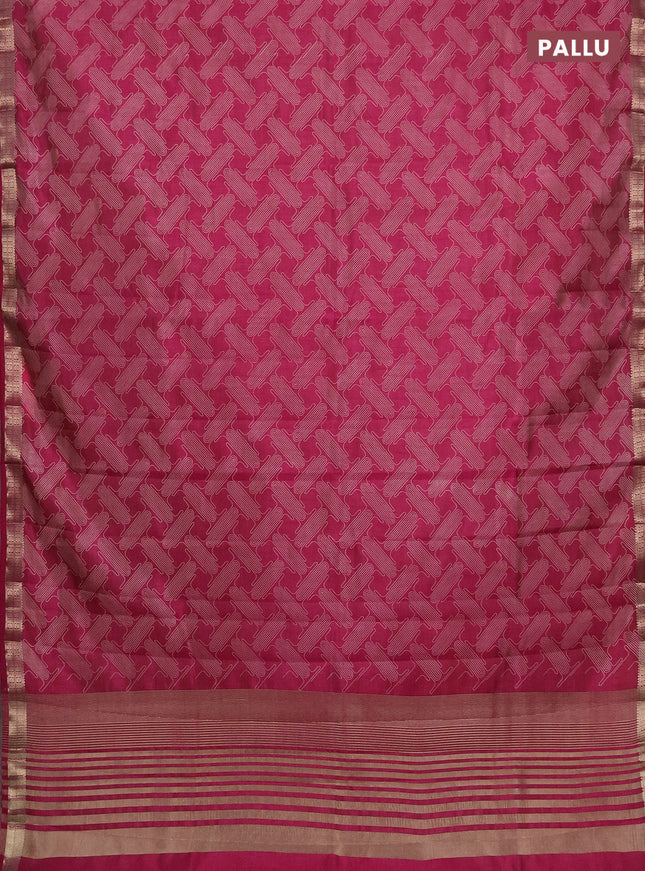 Semi raw silk saree pink with allover geometric prints and zari woven border