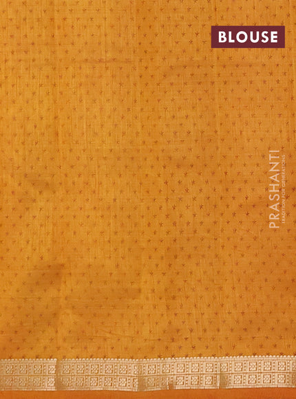 Semi raw silk saree mustard yellow with allover geometric prints and zari woven border