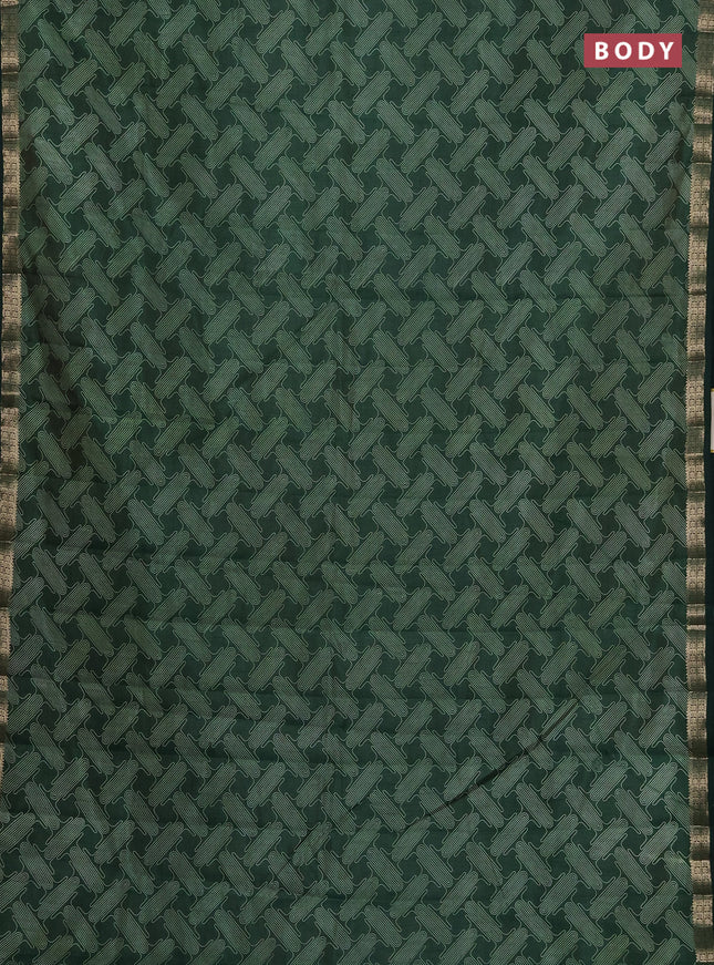 Semi raw silk saree green with allover geometric prints and zari woven border