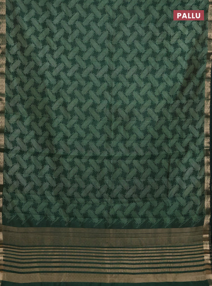 Semi raw silk saree green with allover geometric prints and zari woven border