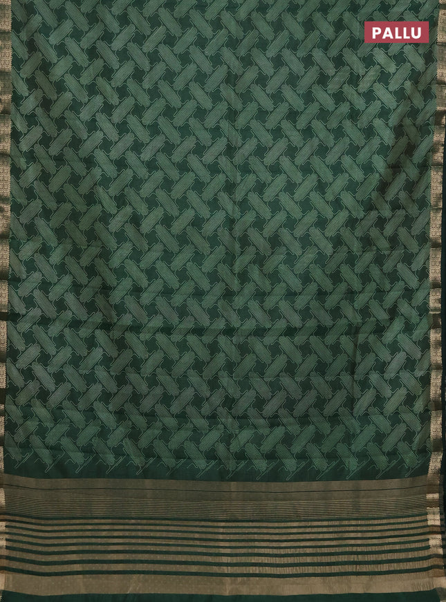 Semi raw silk saree green with allover geometric prints and zari woven border