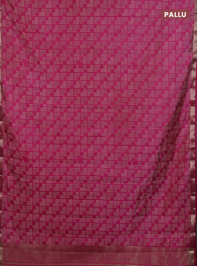 Semi raw silk saree pink with allover geometric prints and zari woven border