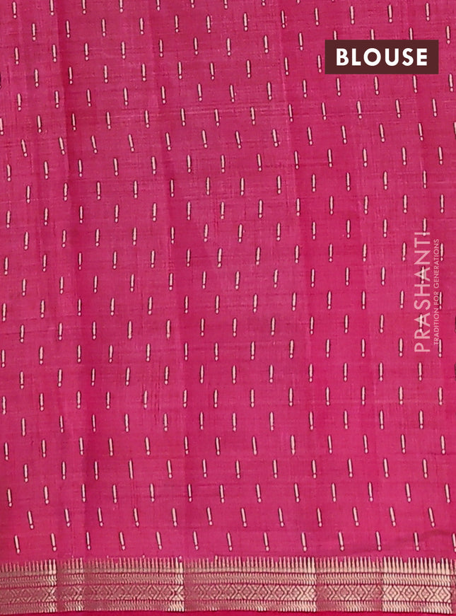Semi raw silk saree pink with allover geometric prints and zari woven border