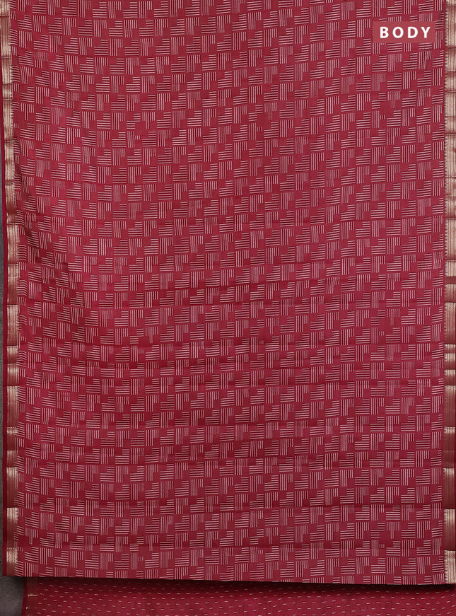 Semi raw silk saree maroon with allover geometric prints and zari woven border