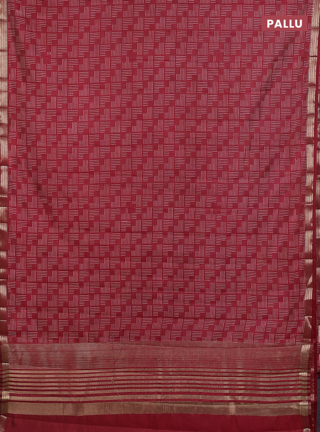 Semi raw silk saree maroon with allover geometric prints and zari woven border