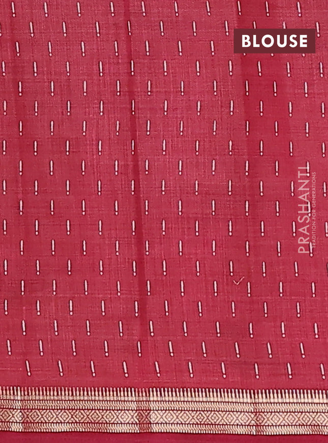 Semi raw silk saree maroon with allover geometric prints and zari woven border