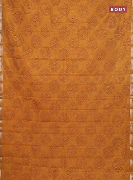 Semi raw silk saree mustard yellow with allover geometric butta prints and zari woven border