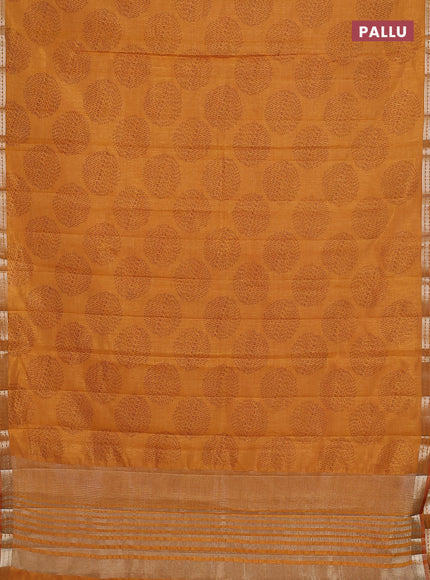Semi raw silk saree mustard yellow with allover geometric butta prints and zari woven border