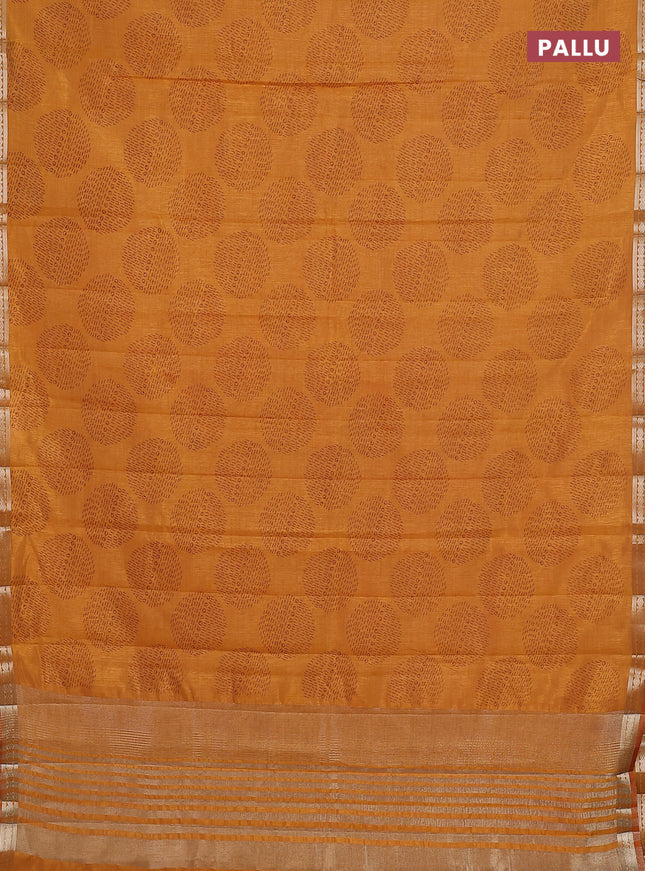 Semi raw silk saree mustard yellow with allover geometric butta prints and zari woven border
