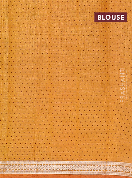 Semi raw silk saree mustard yellow with allover geometric butta prints and zari woven border