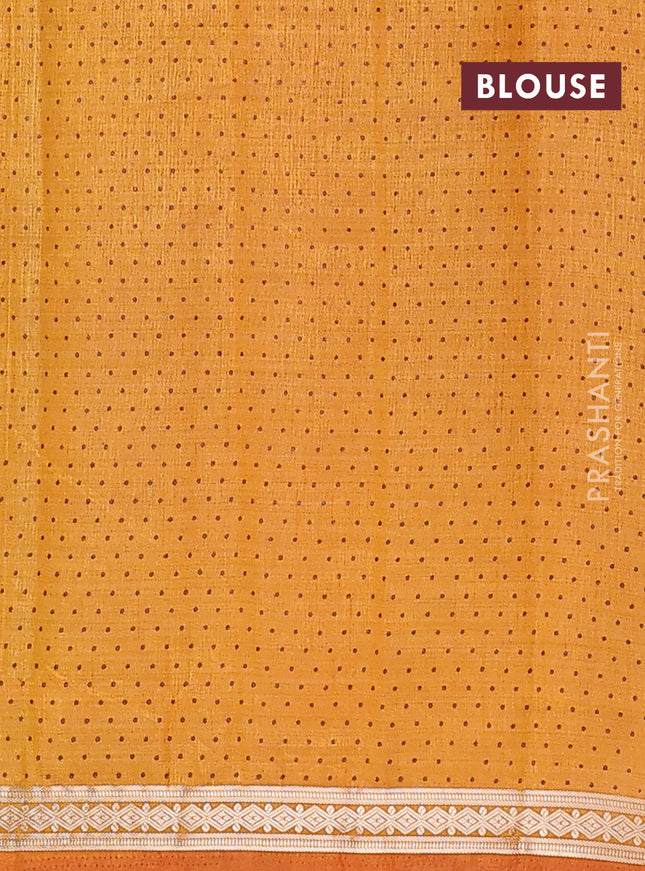 Semi raw silk saree mustard yellow with allover geometric butta prints and zari woven border