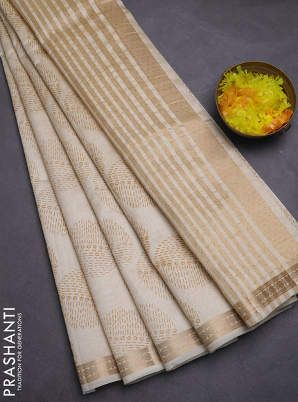 Semi raw silk saree cream with allover geometric butta prints and zari woven border