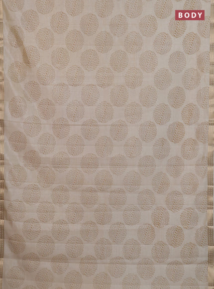 Semi raw silk saree cream with allover geometric butta prints and zari woven border