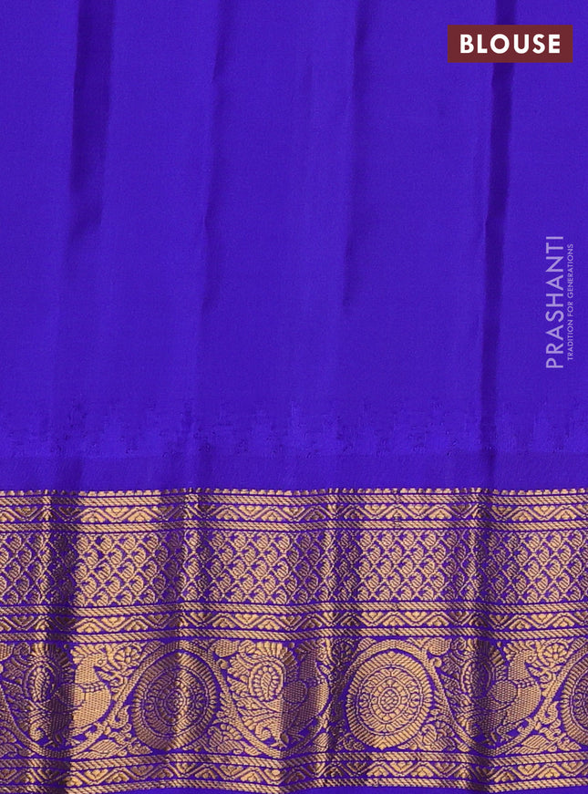 Pure gadwal silk saree light green and blue with zari woven buttas and temple design zari woven border