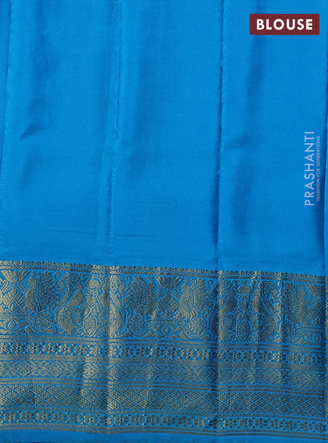 Pure gadwal silk saree rustic orange and blue with allover stripe pattern and rich zari woven border