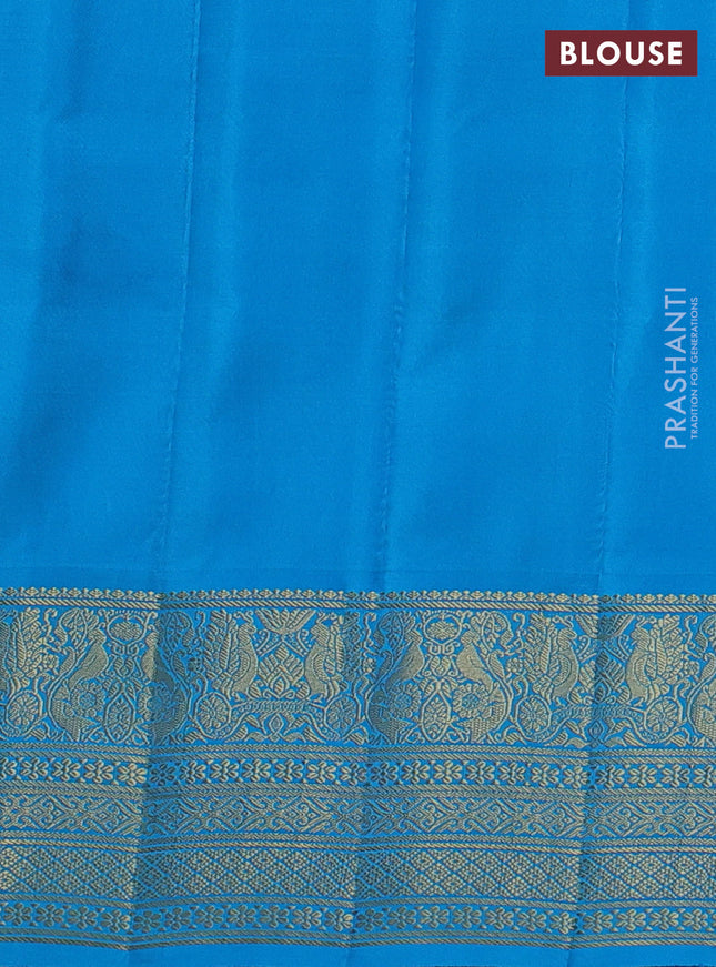 Pure gadwal silk saree yellow and light blue with allover stripe pattern and rich zari woven border