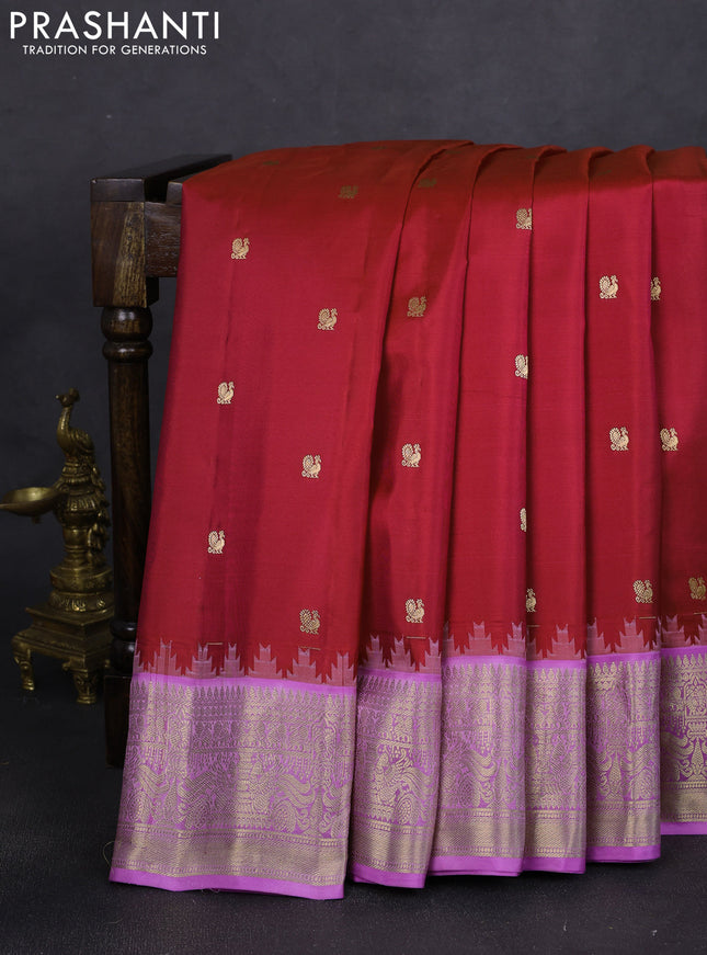 Pure gadwal silk saree pink and lavender with zari woven buttas and temple design zari woven border