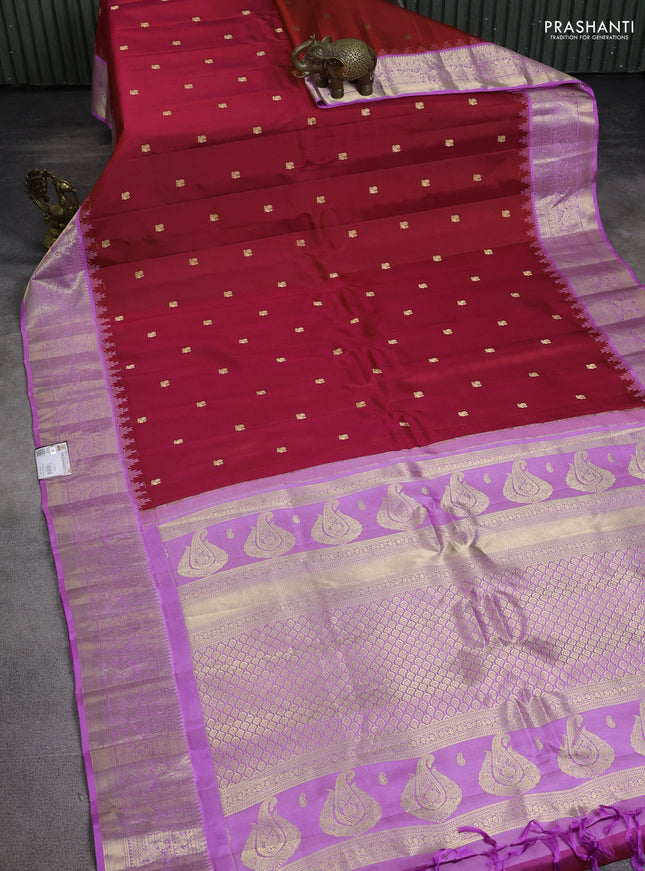 Pure gadwal silk saree pink and lavender with zari woven buttas and temple design zari woven border