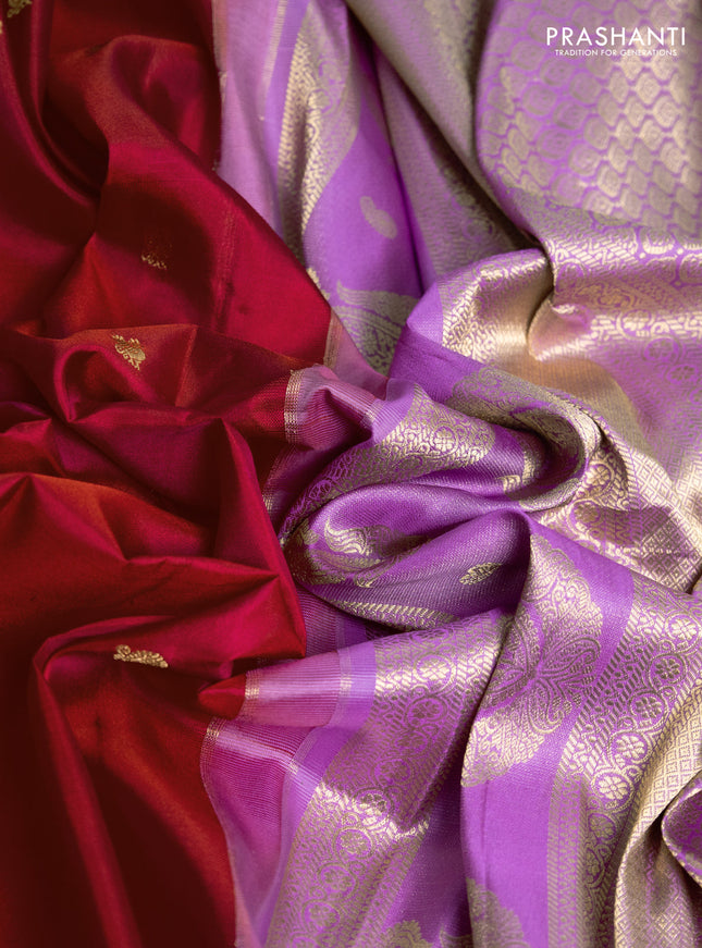 Pure gadwal silk saree pink and lavender with zari woven buttas and temple design zari woven border