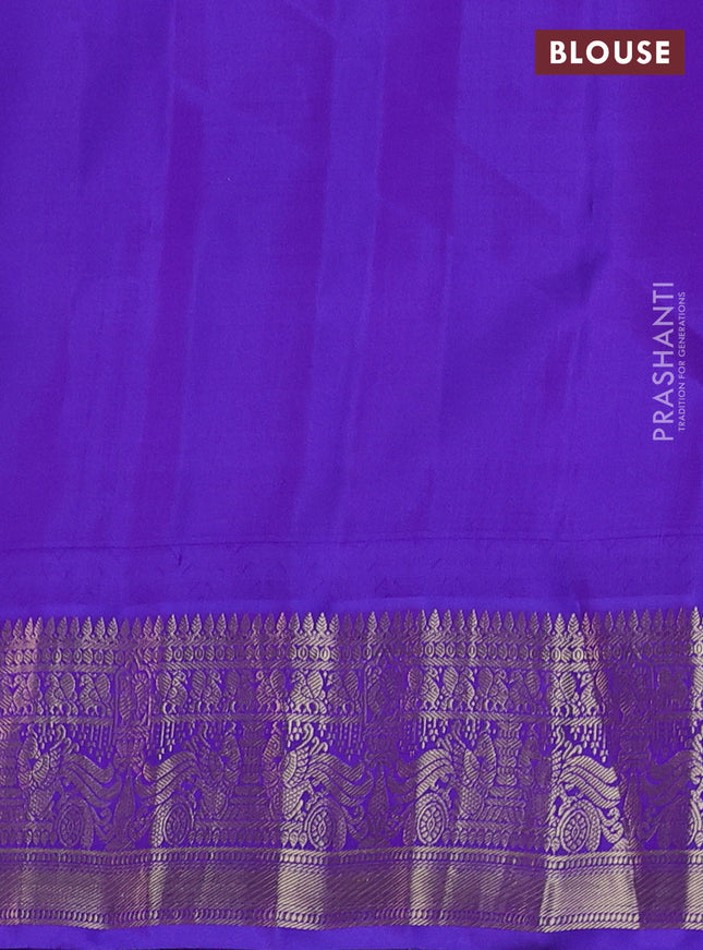 Pure gadwal silk saree lime yellow and violet with zari woven buttas and temple design zari woven border