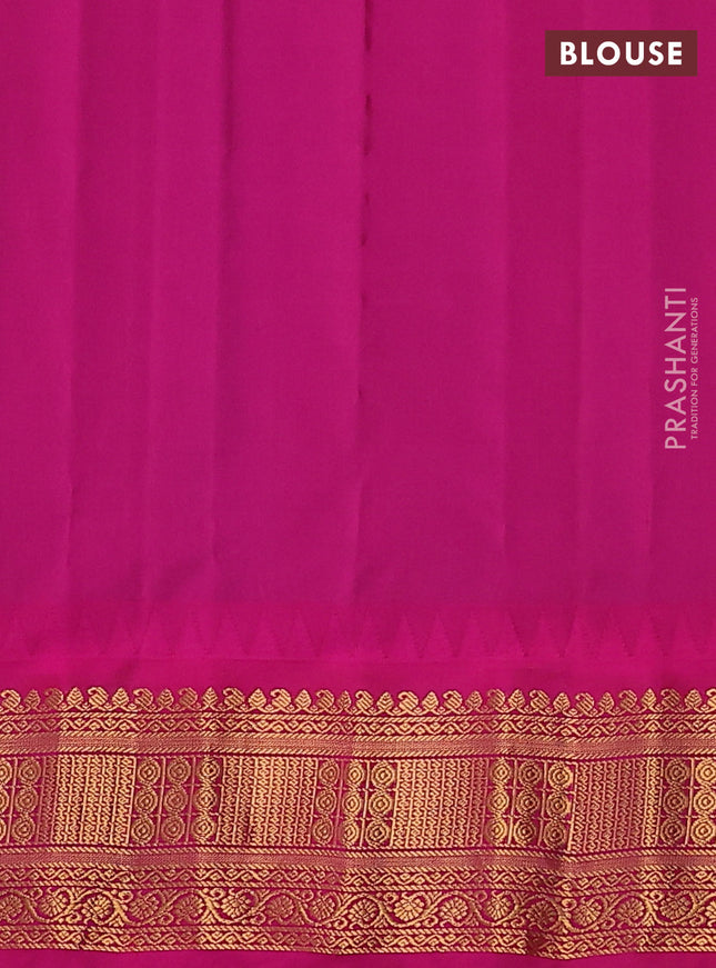 Pure gadwal silk saree blue and pink with zari woven buttas and temple design zari woven border