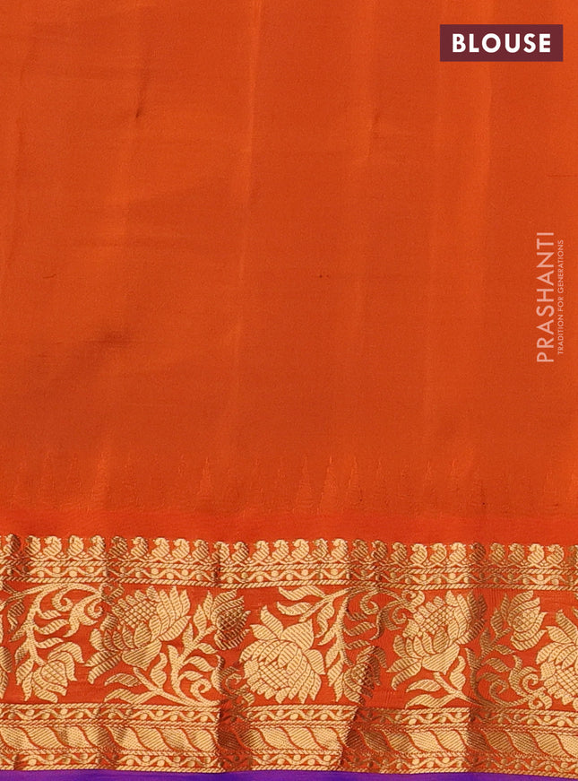 Pure gadwal silk saree cs blue and orange with zari woven buttas and temple design floral zari woven border