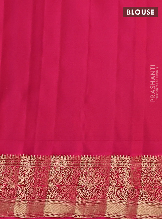 Pure gadwal silk saree navy blue and pink with zari woven buttas and temple design floral zari woven border