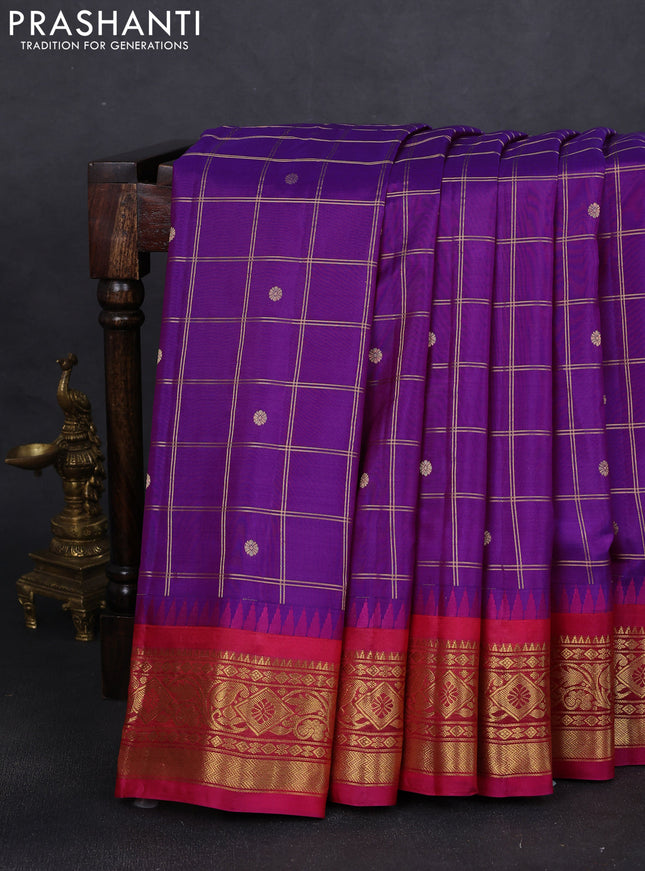 Pure gadwal silk saree purple and pink with zari woven buttas and temple design floral zari woven border