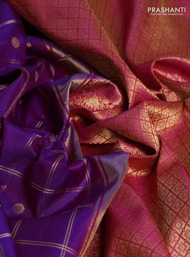 Pure gadwal silk saree purple and pink with zari woven buttas and temple design floral zari woven border