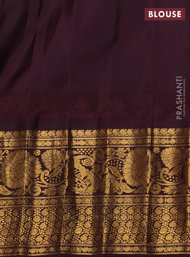 Pure gadwal silk saree cs blue and deep maroon with zari woven buttas and long temple design zari woven border
