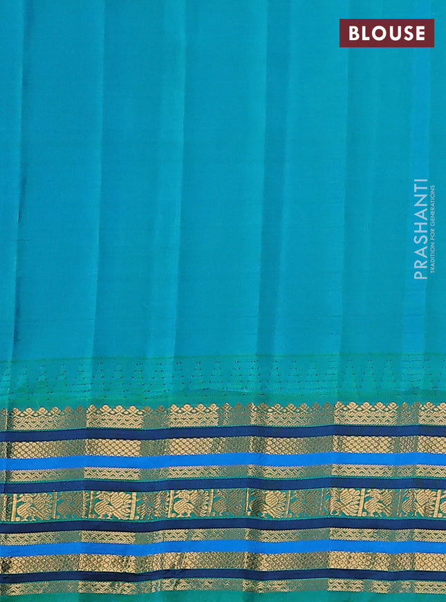 Pure gadwal silk saree dark magenta pink and teal green with annam zari woven buttas and temple design zari woven border