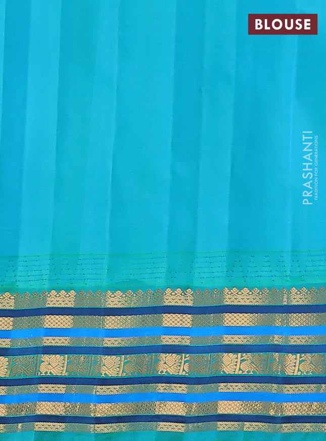 Pure gadwal silk saree green and teal green with annam zari woven buttas and temple design zari woven border