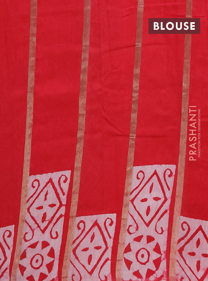 Semi chanderi saree red with allover zari strips & batik butta prints in borderless style