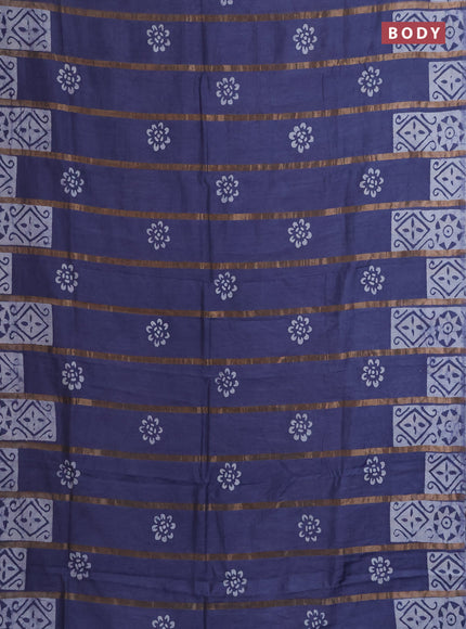Semi chanderi saree dark grey with allover zari strips & batik butta prints in borderless style
