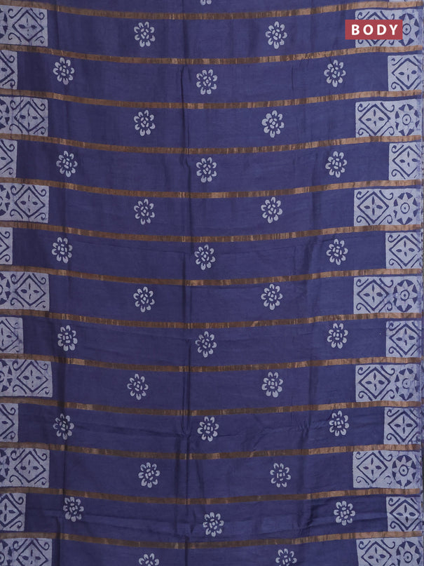 Semi chanderi saree dark grey with allover zari strips & batik butta prints in borderless style
