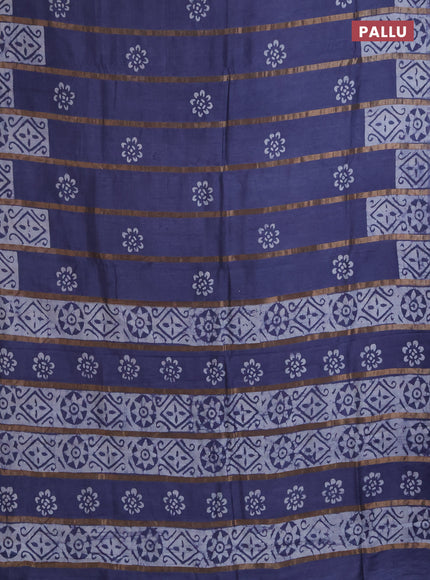 Semi chanderi saree dark grey with allover zari strips & batik butta prints in borderless style