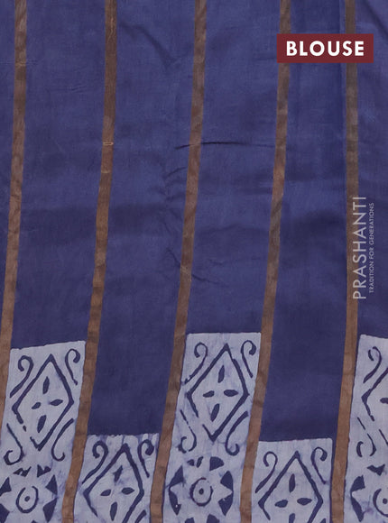 Semi chanderi saree dark grey with allover zari strips & batik butta prints in borderless style