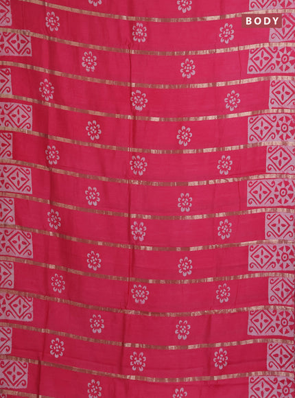 Semi chanderi saree candy pink with allover zari strips & batik butta prints in borderless style