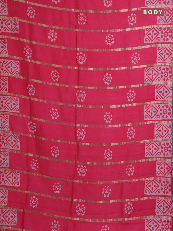 Semi chanderi saree candy pink with allover zari strips & batik butta prints in borderless style