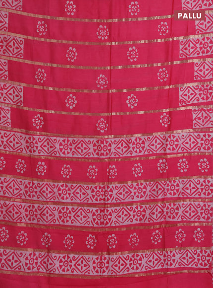 Semi chanderi saree candy pink with allover zari strips & batik butta prints in borderless style