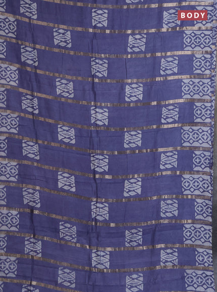 Semi chanderi saree grey with allover zari strips & batik butta prints in borderless style