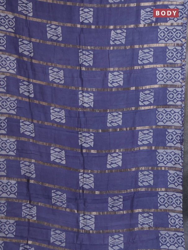 Semi chanderi saree grey with allover zari strips & batik butta prints in borderless style
