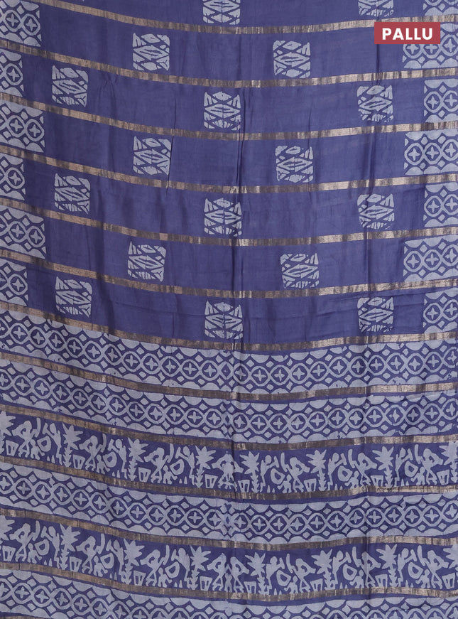 Semi chanderi saree grey with allover zari strips & batik butta prints in borderless style