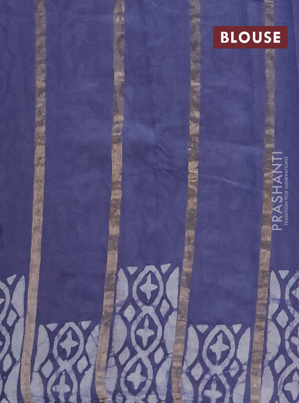 Semi chanderi saree grey with allover zari strips & batik butta prints in borderless style