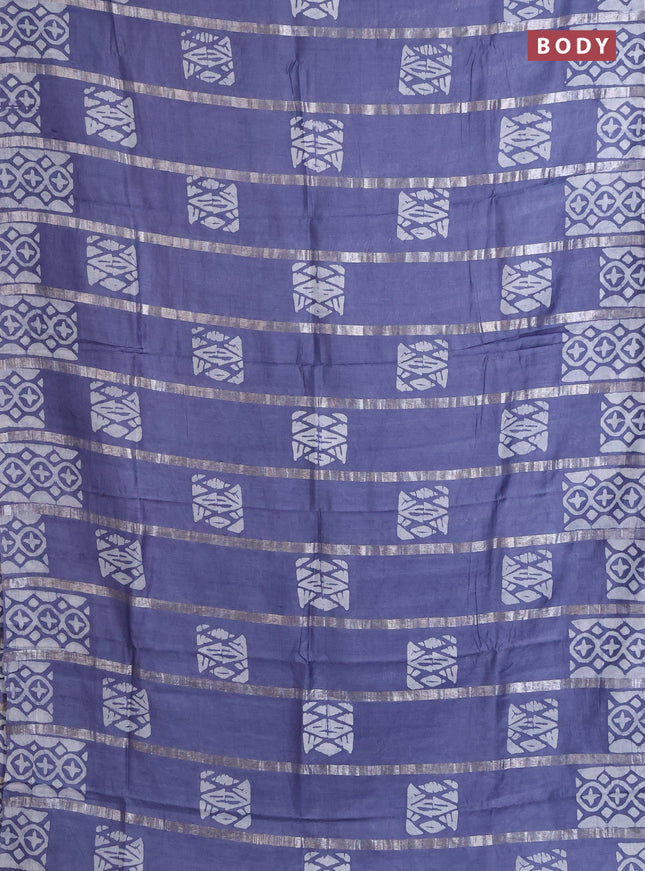 Semi chanderi saree grey with allover zari strips & batik butta prints in borderless style