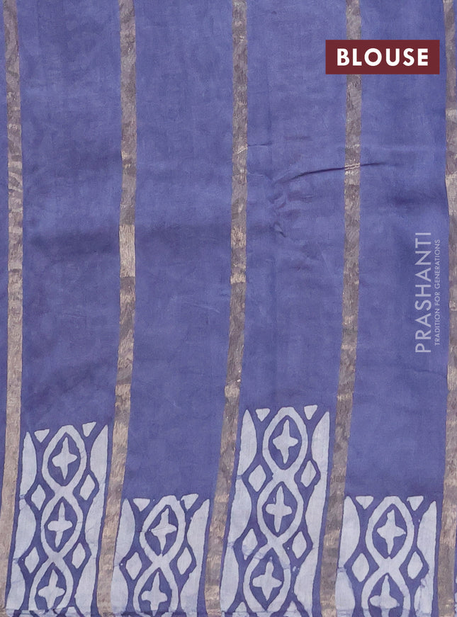 Semi chanderi saree grey with allover zari strips & batik butta prints in borderless style