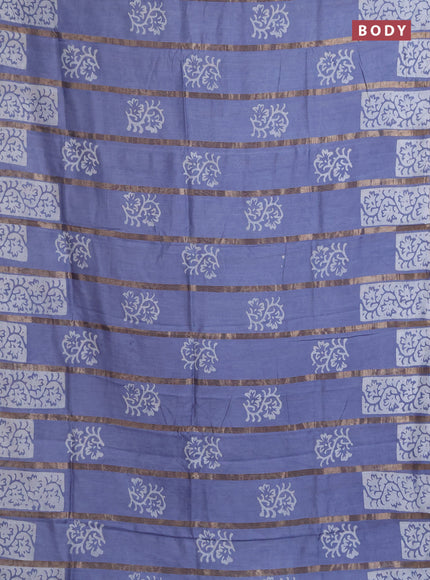 Semi chanderi saree grey with allover zari strips & batik butta prints in borderless style