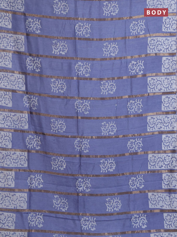 Semi chanderi saree grey with allover zari strips & batik butta prints in borderless style